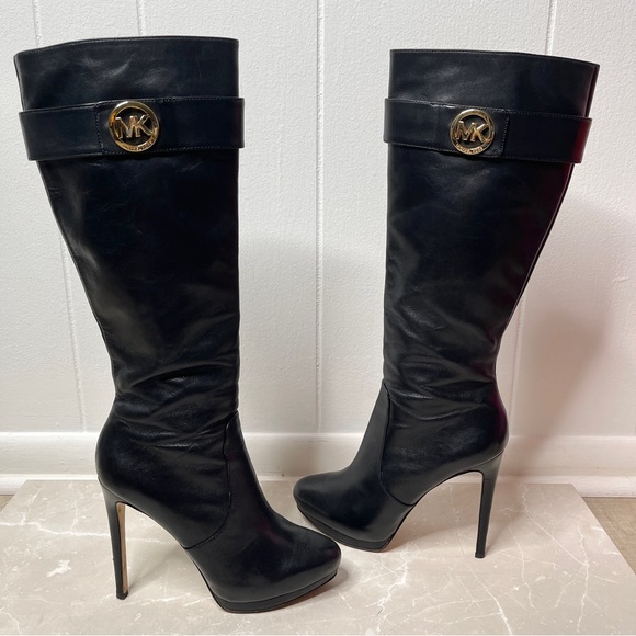 Michael Kors Black Leather Caroline Tall Boots With Box - Picture 3 of 16